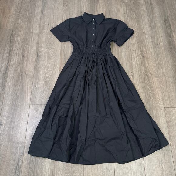 J.Crew Elena Shirt Dress Sz 4 Black Cotton Poplin Short Sleeve Drawstring Waist - Picture 4 of 8